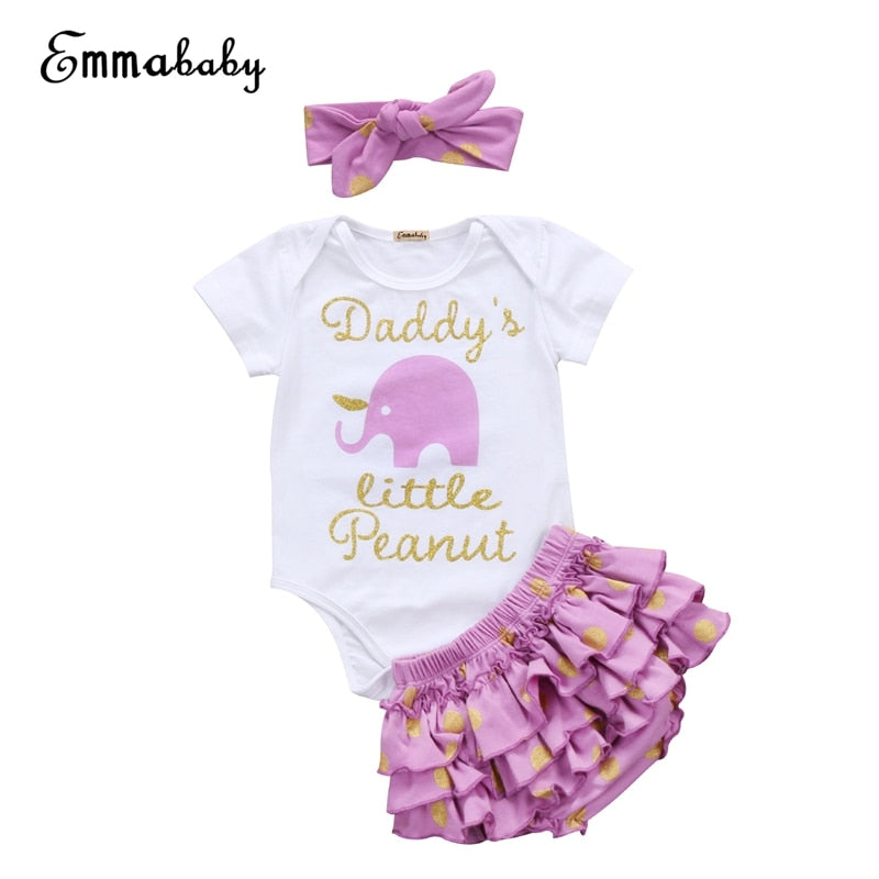 Children Princess Clothing Cute Bow Newborn Baby Girls Outfit Clothes Romper Jumpsuit Bodysuit+Pants Shorts - ebowsos