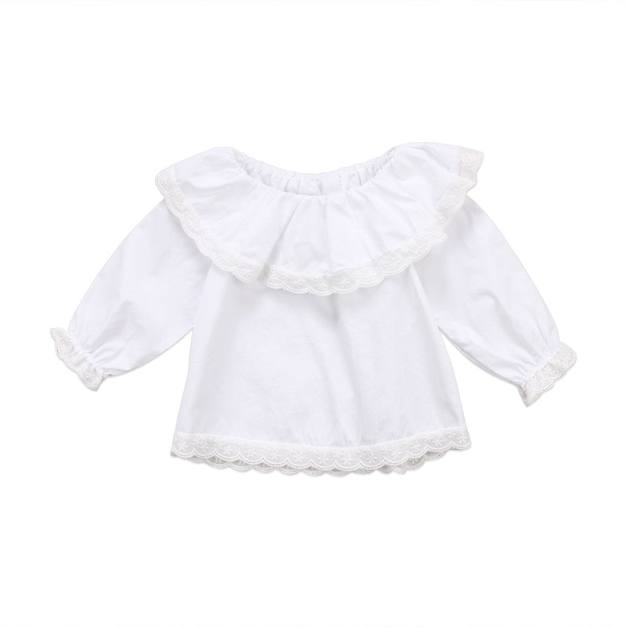 Children Princess Clothing Pretty Baby Girls Princess Lace Collar Long Sleeve Cotton Top T-shirt Clothes - ebowsos