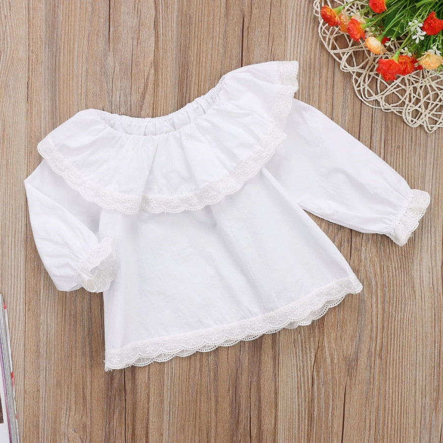 Children Princess Clothing Pretty Baby Girls Princess Lace Collar Long Sleeve Cotton Top T-shirt Clothes - ebowsos