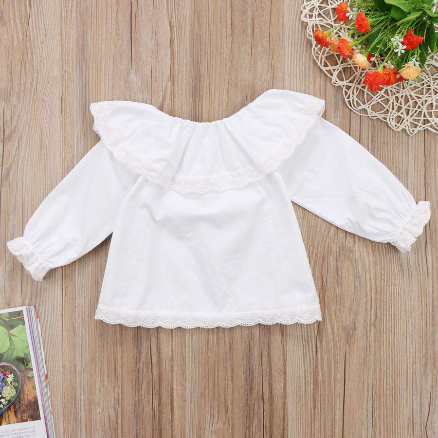 Children Princess Clothing Pretty Baby Girls Princess Lace Collar Long Sleeve Cotton Top T-shirt Clothes - ebowsos