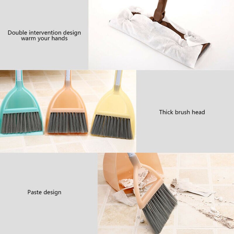 Children's Cleaning Kitchen Broom Toy Pretend Play Set Mop Handbroom Dustpan Child Cosplay Besom Toys-ebowsos