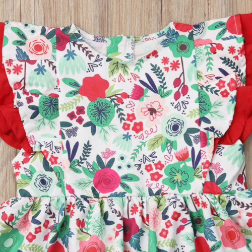 Chlid Kids Baby Girls Clothes Ruffle Floral Sleeveless Dress Headband Summer 2Pcs - ebowsos