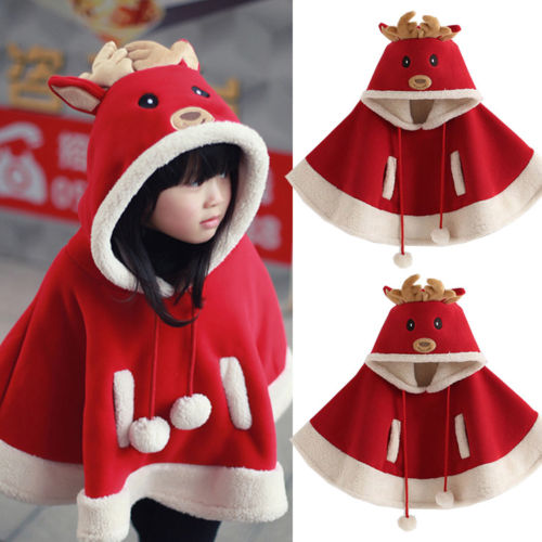 Christmas Autumn Xmas Girl Kids Baby Hooded Warm Outwear Jacket Clothes Cloak Coat Cape - ebowsos