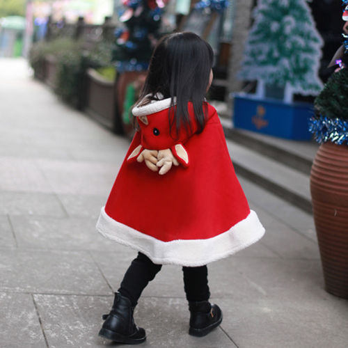 Christmas Autumn Xmas Girl Kids Baby Hooded Warm Outwear Jacket Clothes Cloak Coat Cape - ebowsos