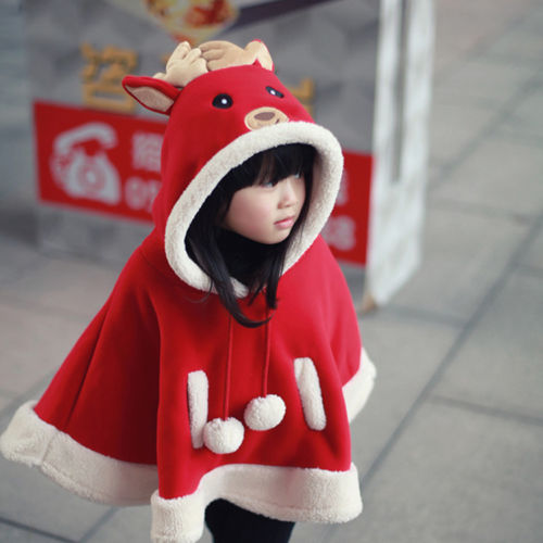 Christmas Autumn Xmas Girl Kids Baby Hooded Warm Outwear Jacket Clothes Cloak Coat Cape - ebowsos