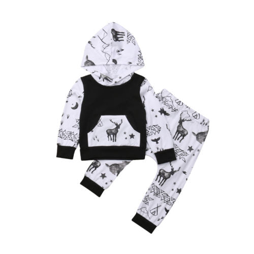 Christmas Baby Boys Clothing Hooded Top+Pants Toddler Autumn Clothes Tracksuit Xmas - ebowsos