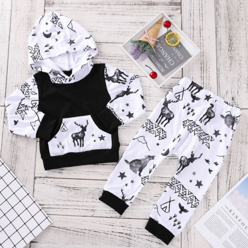 Christmas Baby Boys Clothing Hooded Top+Pants Toddler Autumn Clothes Tracksuit Xmas - ebowsos