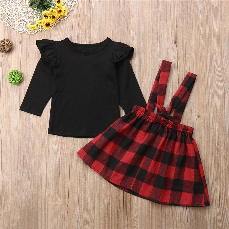 Christmas Baby Girls Clothes Outfits Fall Winter T-shirt+OVerall strap Dress Set Size 0-4T - ebowsos