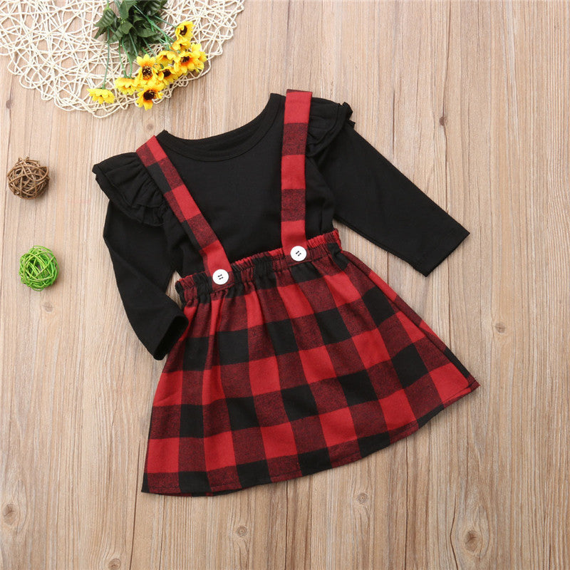 Christmas Baby Girls Clothes Outfits Fall Winter T-shirt+OVerall strap Dress Set Size 0-4T - ebowsos