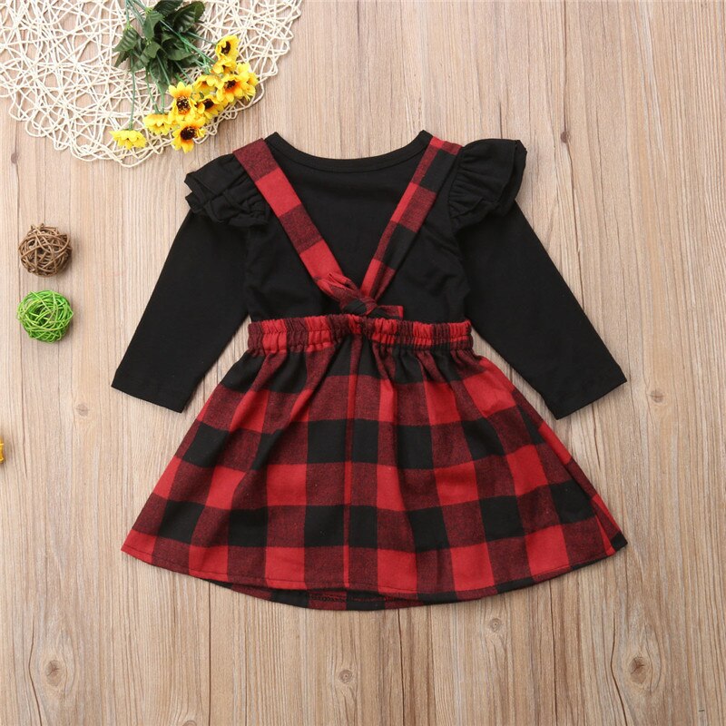 Christmas Baby Girls Clothes Outfits Fall Winter T-shirt+OVerall strap Dress Set Size 0-4T - ebowsos