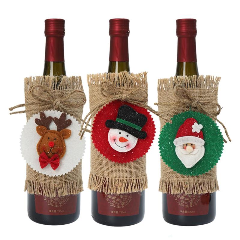 Christmas Bottle Cover Soft Comfortable and Durable Velvet Santa Claus Snowman Red Wine Bottles Decor Set for Xmas - ebowsos