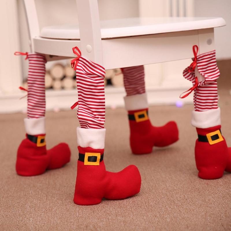 Christmas Cloth Chair Leg Cover Restaurant Bars Chairs Feet Protector Socks - ebowsos