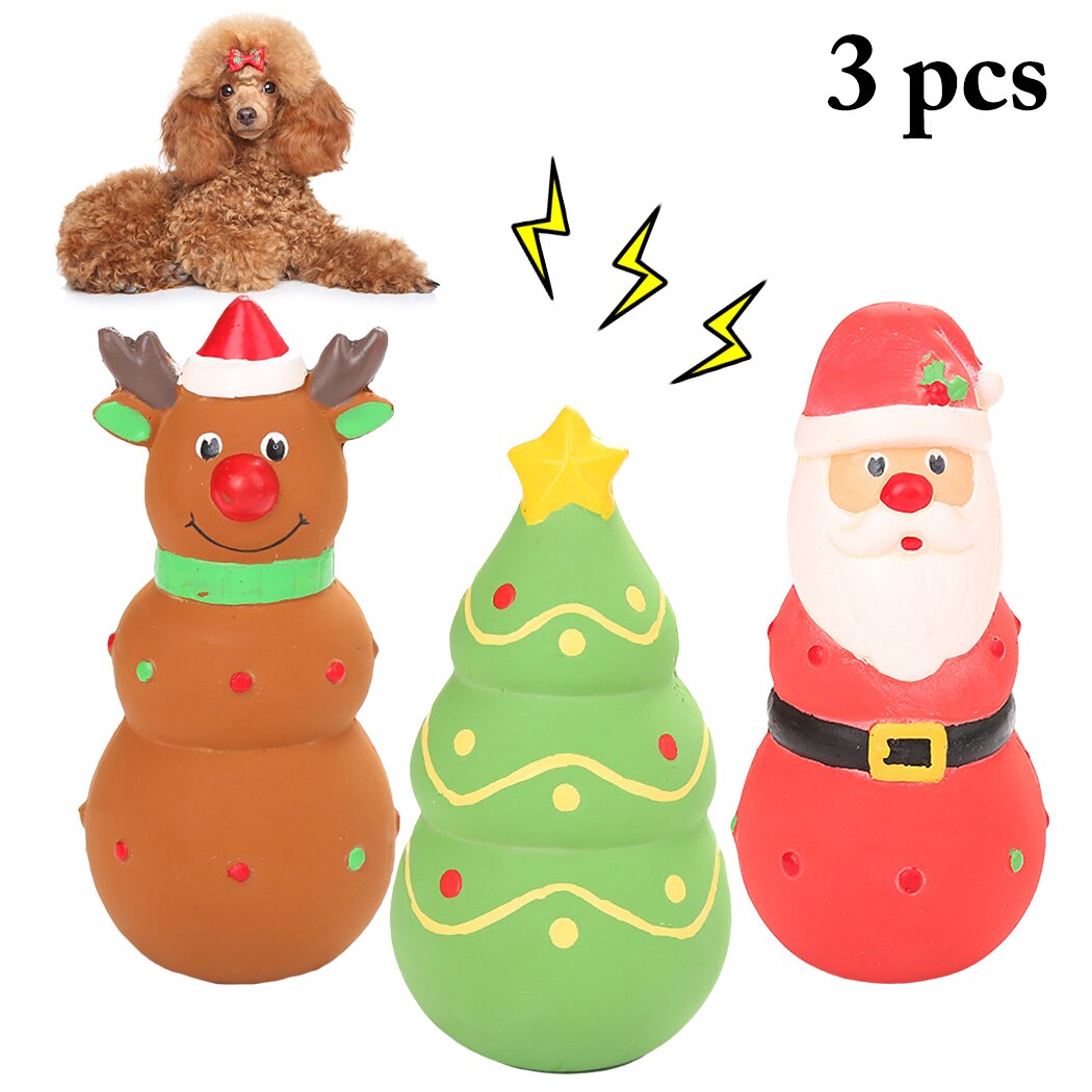 Christmas Creative Dog Toys Squeeze Squeaky Christmas Tree Elk Santa Chew Squeaker Teething Toys For Dogs Pet Training Supplies-ebowsos