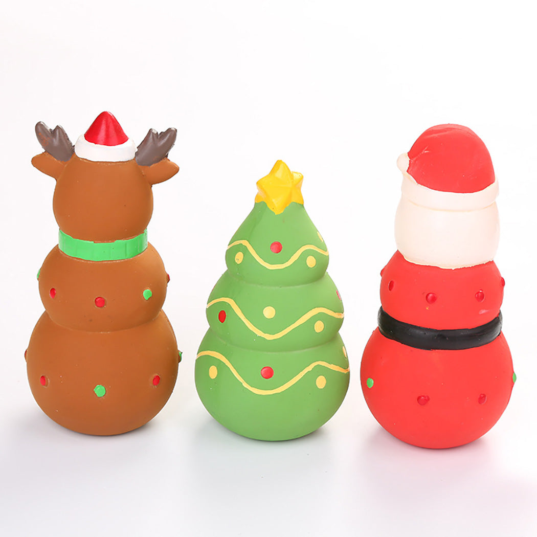 Christmas Creative Dog Toys Squeeze Squeaky Christmas Tree Elk Santa Chew Squeaker Teething Toys For Dogs Pet Training Supplies-ebowsos