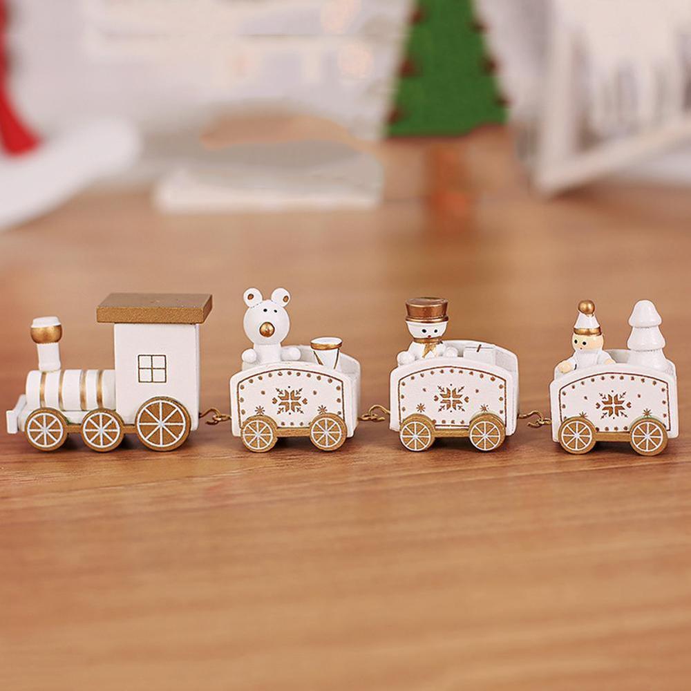 Christmas Decoration Little Train Wooden Model Vehicle Toys 4 Section with Santa/Bear Xmas Kid Toys Gift New Year Supplies-ebowsos