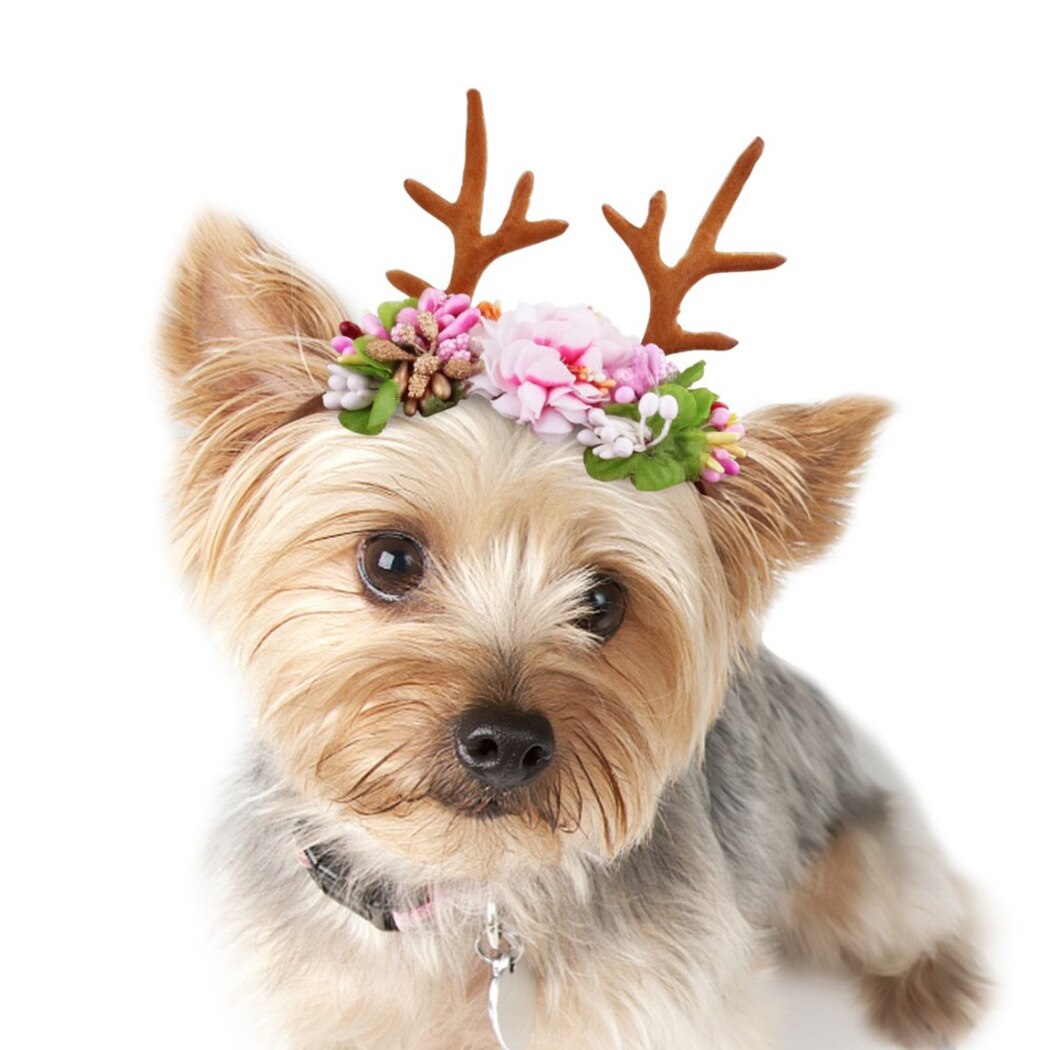 Christmas Decorations Antlers Headband Pet Headdress Flowers Pets Hair Band Hat Xmas Festival New Year For Cat Dog-ebowsos