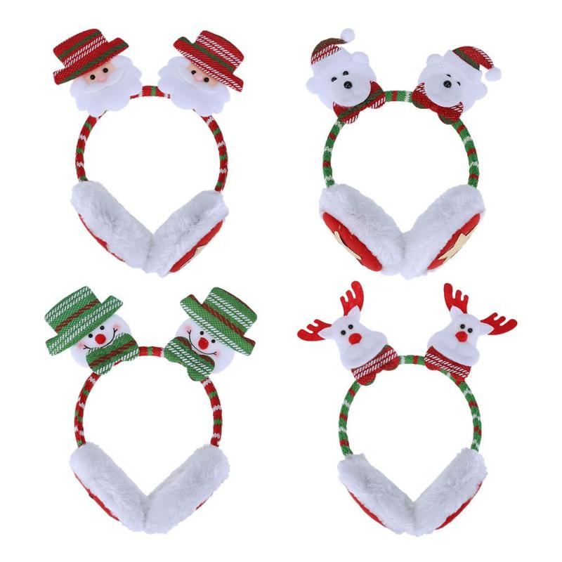 Christmas Earmuffs Headbands Alduts Kids Santa snowman Headdress - ebowsos