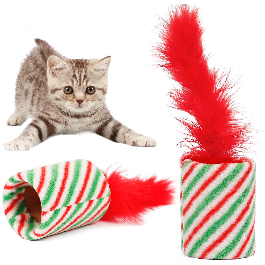 Christmas Feather Bell Small Tunnel Paper Tube Cat Toy Funny Bell Artificial Feather Cat Teaser Cat Chasing Toy-ebowsos