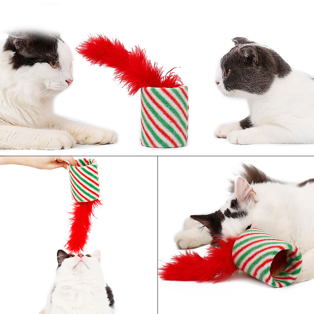 Christmas Feather Bell Small Tunnel Paper Tube Cat Toy Funny Bell Artificial Feather Cat Teaser Cat Chasing Toy-ebowsos