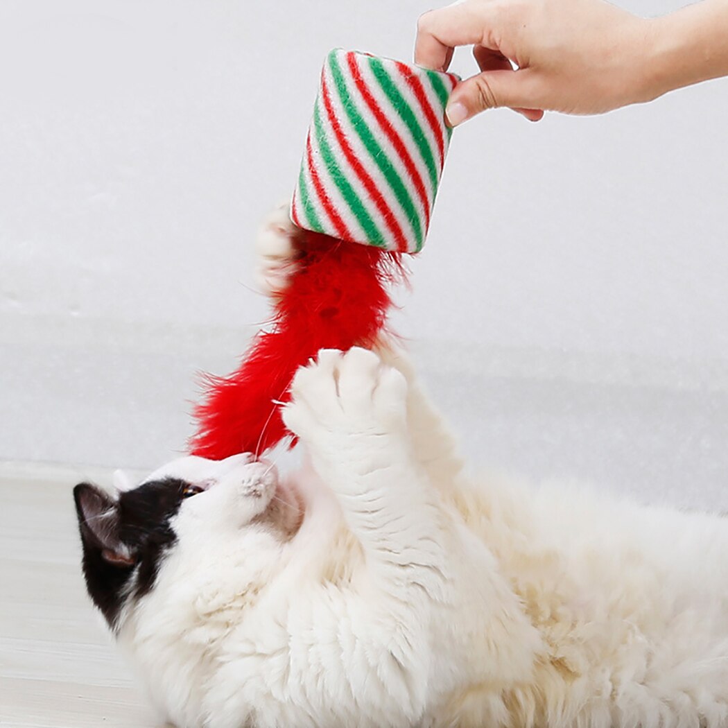 Christmas Feather Bell Small Tunnel Paper Tube Cat Toy Funny Bell Artificial Feather Cat Teaser Cat Chasing Toy-ebowsos