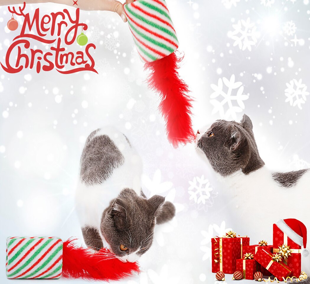 Christmas Feather Bell Small Tunnel Paper Tube Cat Toy Funny Bell Artificial Feather Cat Teaser Cat Chasing Toy-ebowsos