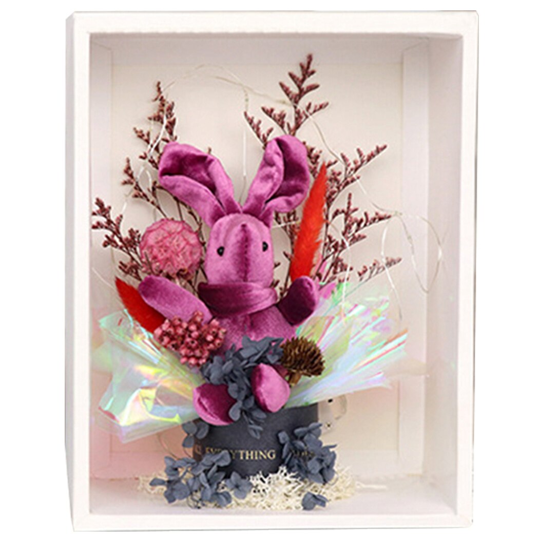 Christmas Gift Box Custom Wishing Rabbit With Hand Gift Artificial Bouquet Creative Lovely Dried Flower Bouquet Decor Bouquet-ebowsos