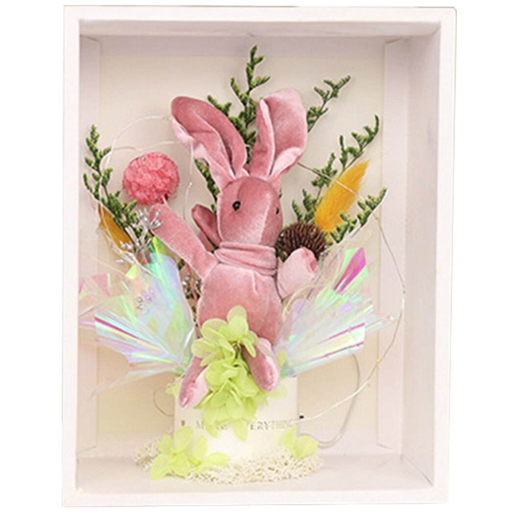 Christmas Gift Box Custom Wishing Rabbit With Hand Gift Artificial Bouquet Creative Lovely Dried Flower Bouquet Decor Bouquet-ebowsos