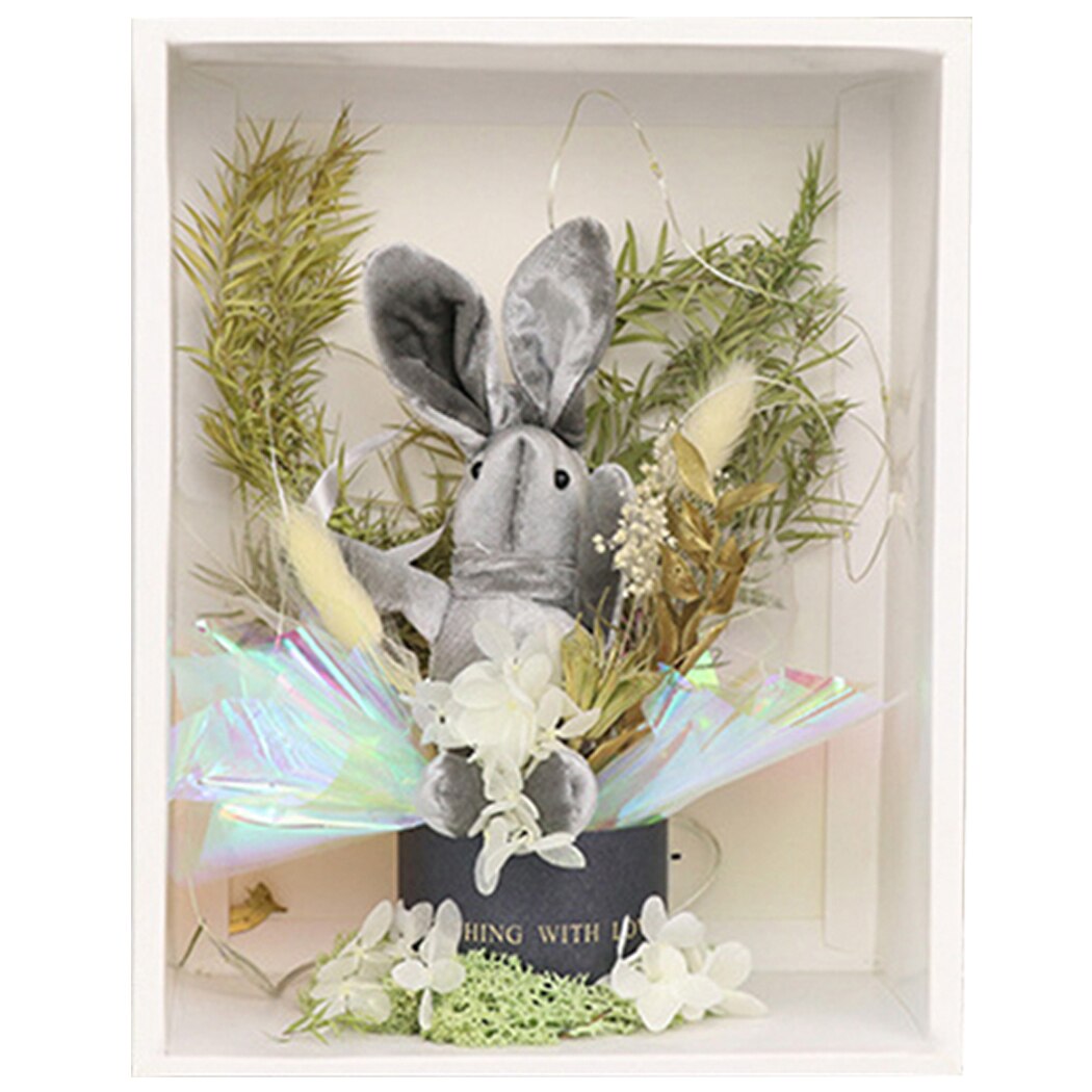 Christmas Gift Box Custom Wishing Rabbit With Hand Gift Artificial Bouquet Creative Lovely Dried Flower Bouquet Decor Bouquet-ebowsos