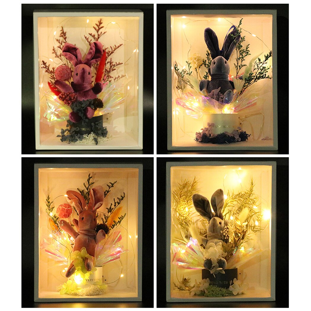 Christmas Gift Box Custom Wishing Rabbit With Hand Gift Artificial Bouquet Creative Lovely Dried Flower Bouquet Decor Bouquet-ebowsos