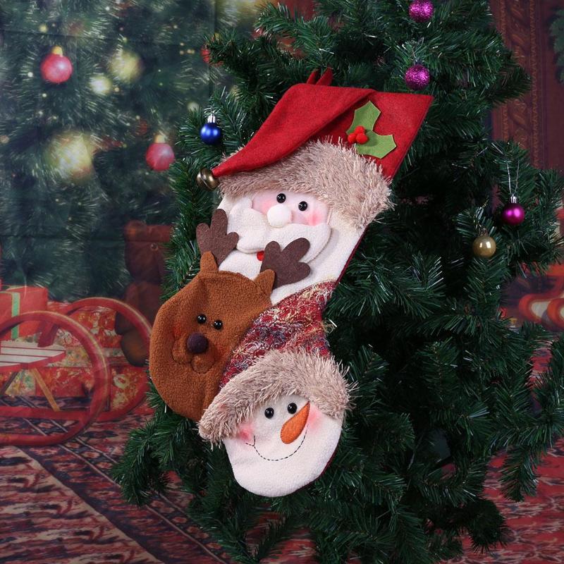 Christmas Gift Candy Bag Merry Christmas Santa Claus Snowman Sock Decor - ebowsos