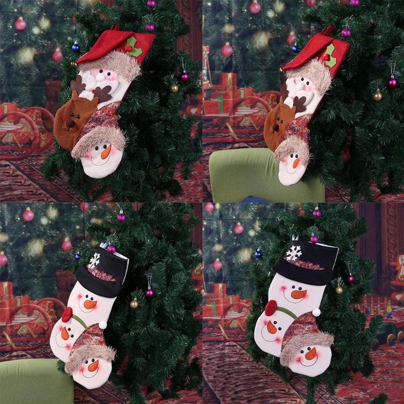 Christmas Gift Candy Bag Merry Christmas Santa Claus Snowman Sock Decor - ebowsos