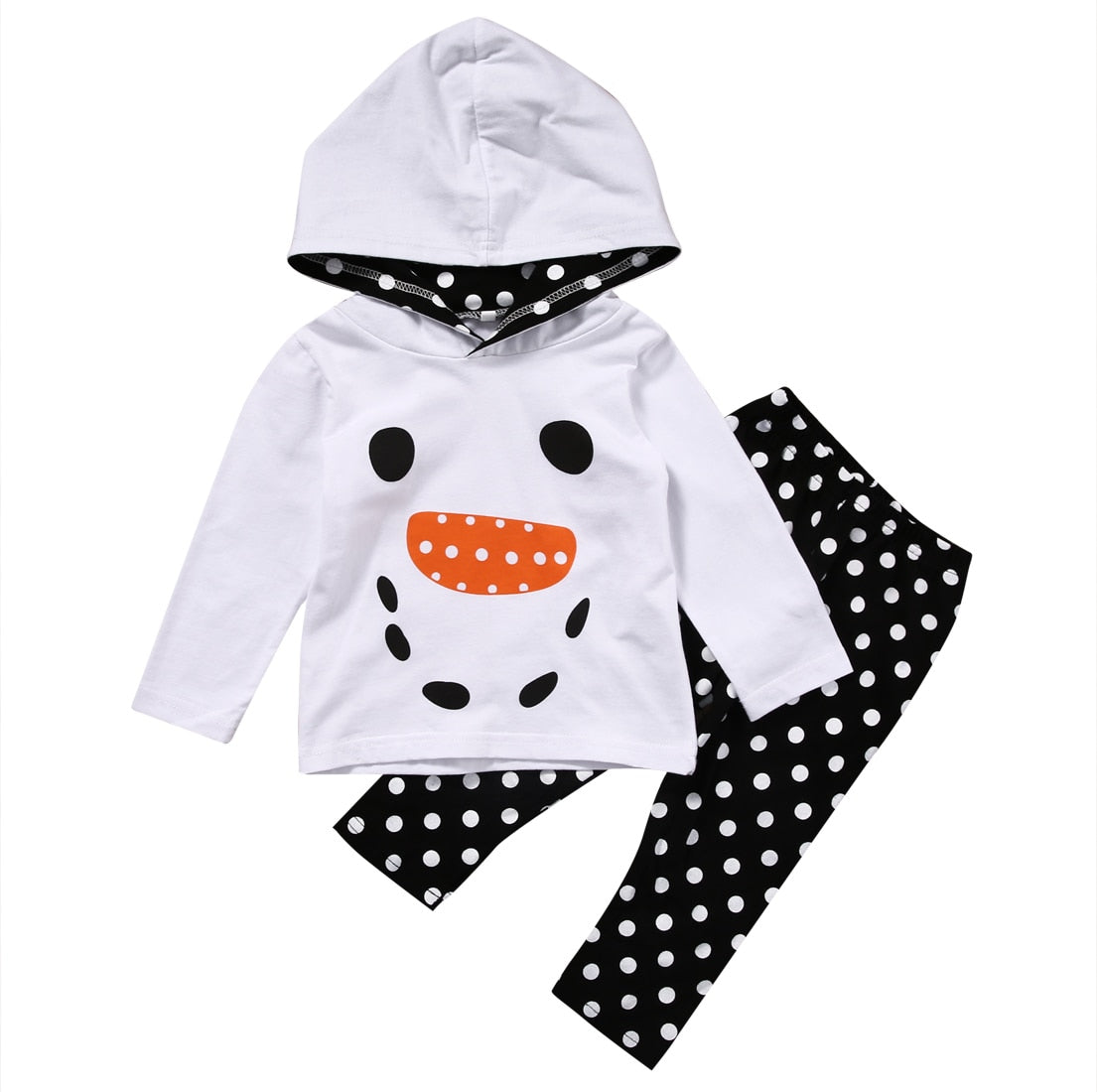 Christmas Kids Girls Snowman Hoodies Ruffle Long Sleeve Hooded T-Shirt Dot Pants Outfits 2Pcs Clothing - ebowsos