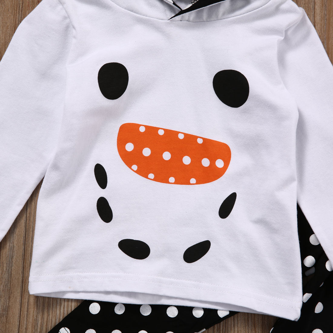 Christmas Kids Girls Snowman Hoodies Ruffle Long Sleeve Hooded T-Shirt Dot Pants Outfits 2Pcs Clothing - ebowsos