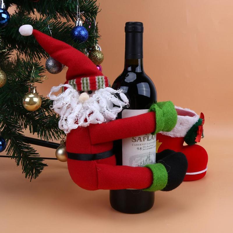 Christmas Large Wine Bottle Decor Bottle Cloth Dolls Pieces Xmas Supplies D4 - ebowsos