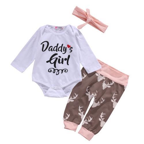 Christmas Newborn Infant Early Baby Girl Clothes Set Tops Pants Bodysuit Outfits Headband 3pcs Cute Baby Girls Clothing - ebowsos