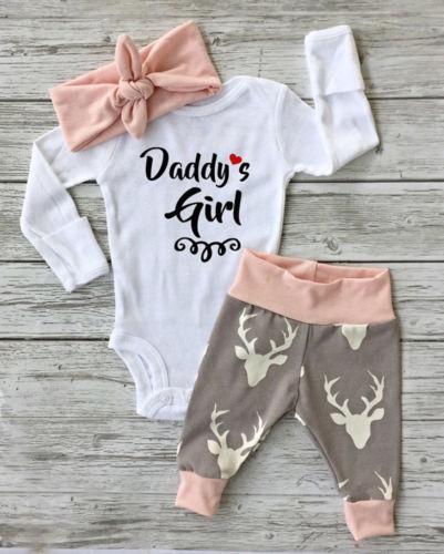 Christmas Newborn Infant Early Baby Girl Clothes Set Tops Pants Bodysuit Outfits Headband 3pcs Cute Baby Girls Clothing - ebowsos