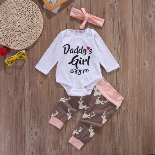 Christmas Newborn Infant Early Baby Girl Clothes Set Tops Pants Bodysuit Outfits Headband 3pcs Cute Baby Girls Clothing - ebowsos