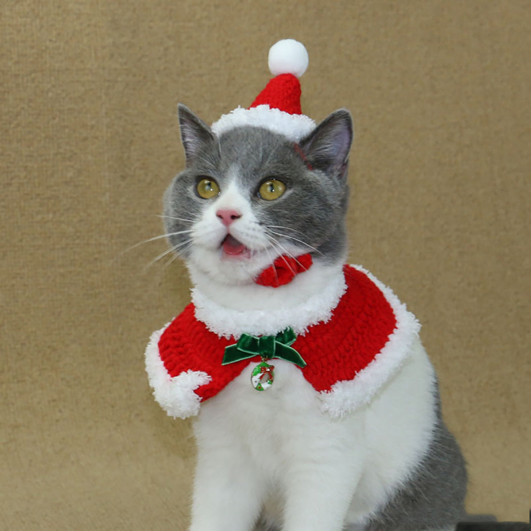 Christmas Pet Cat Costumes Cloaks Creative Adjustable Pet Cloak Pet Costume with Pet Santa Hat Clothes Set-ebowsos