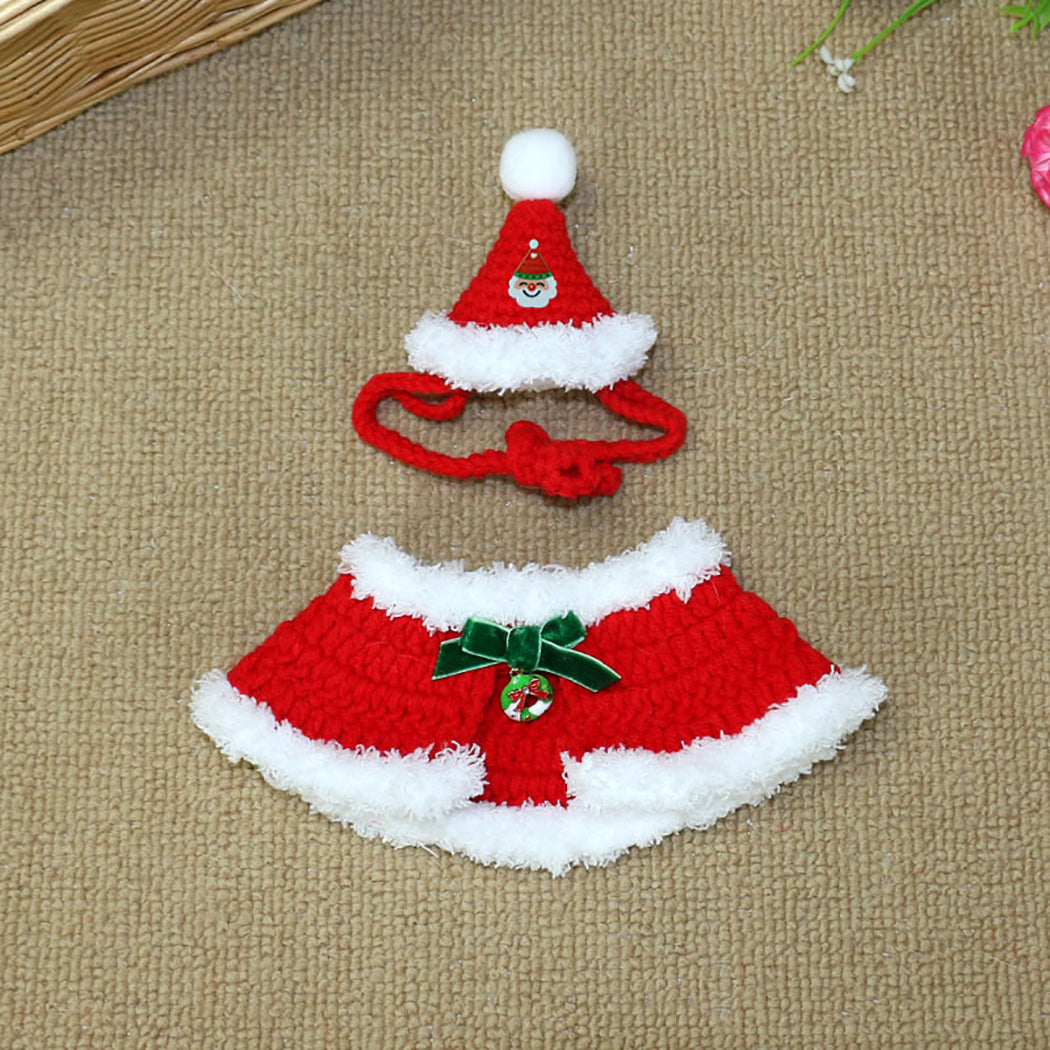 Christmas Pet Cat Costumes Cloaks Creative Adjustable Pet Cloak Pet Costume with Pet Santa Hat Clothes Set-ebowsos