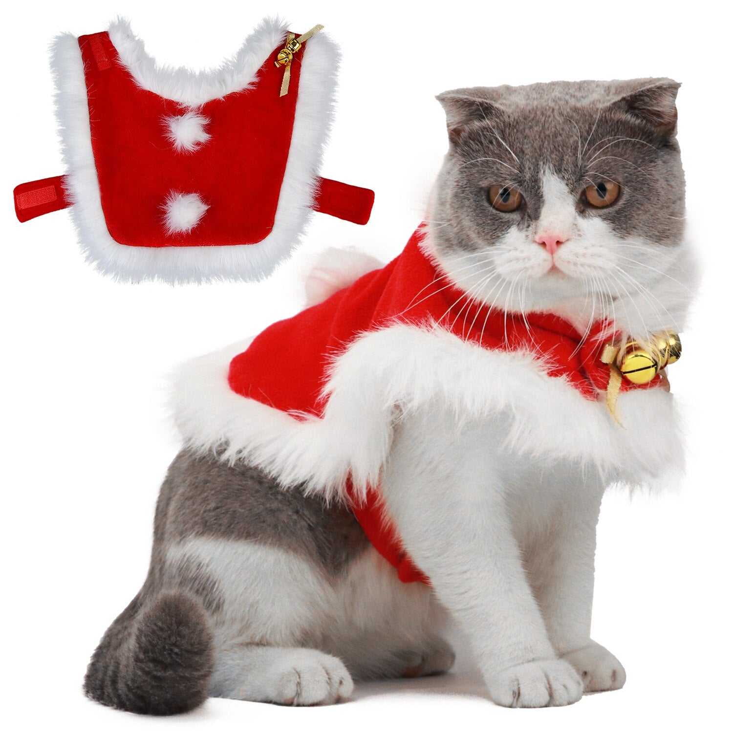 Christmas Pet Clothes Adjustable Cloaks Dogs Cat New Year Costumes Xmas Puppy Dogs Cloth With Bells Pet Clothing Supplies-ebowsos