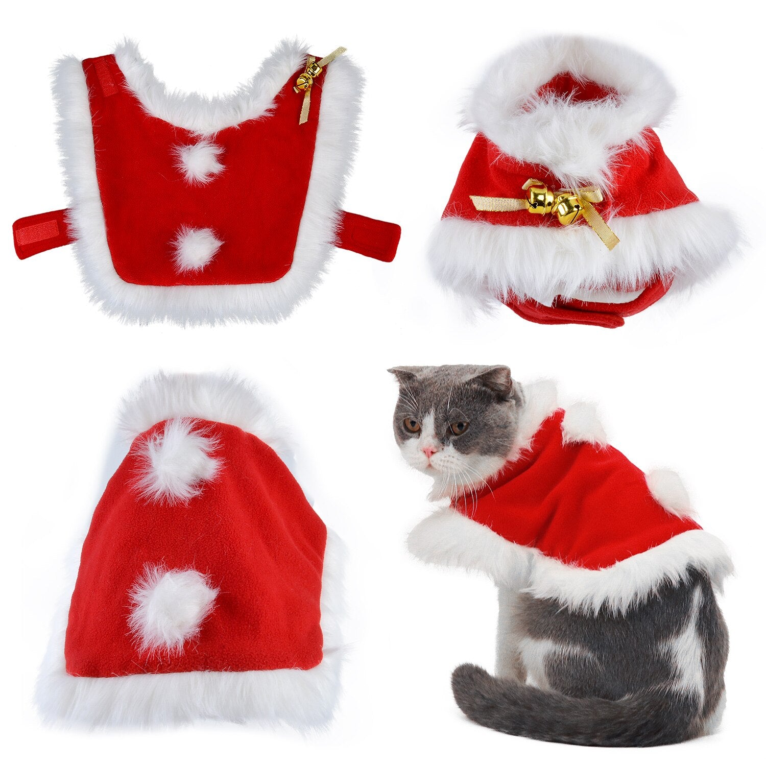 Christmas Pet Clothes Adjustable Cloaks Dogs Cat New Year Costumes Xmas Puppy Dogs Cloth With Bells Pet Clothing Supplies-ebowsos