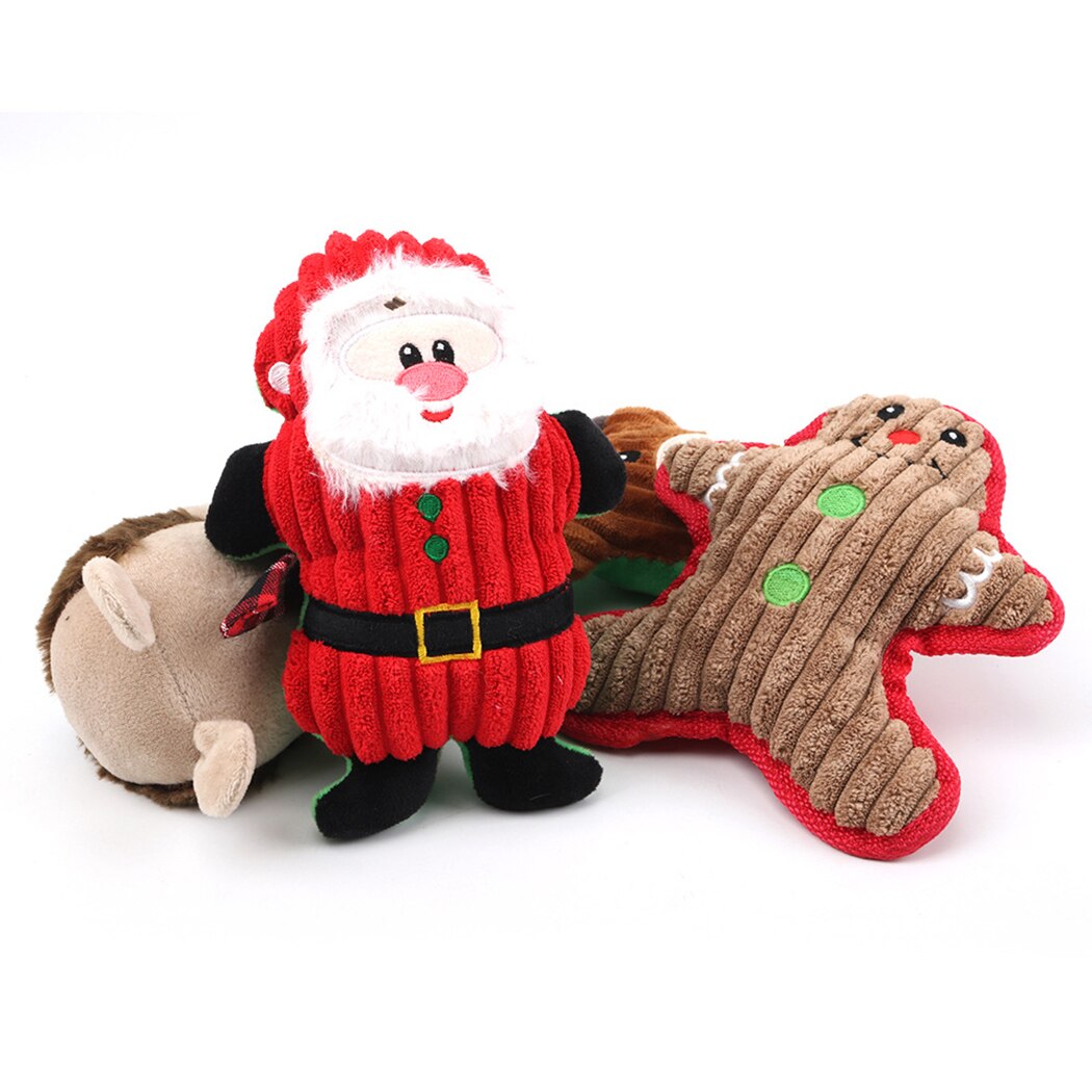 Christmas Pet Dog Toys Chew Squeaker Pet Toys Plush Santa Claus For Dogs Cute Biting Rope Sound Toys-ebowsos