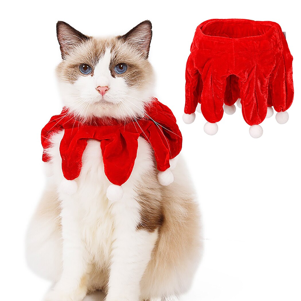 Christmas Pet Scarf Bib Soft Cute Pompom Pet Neck Warmer Cat Bandana Cat Costume Accessories Pet Supplies For Festival Party-ebowsos