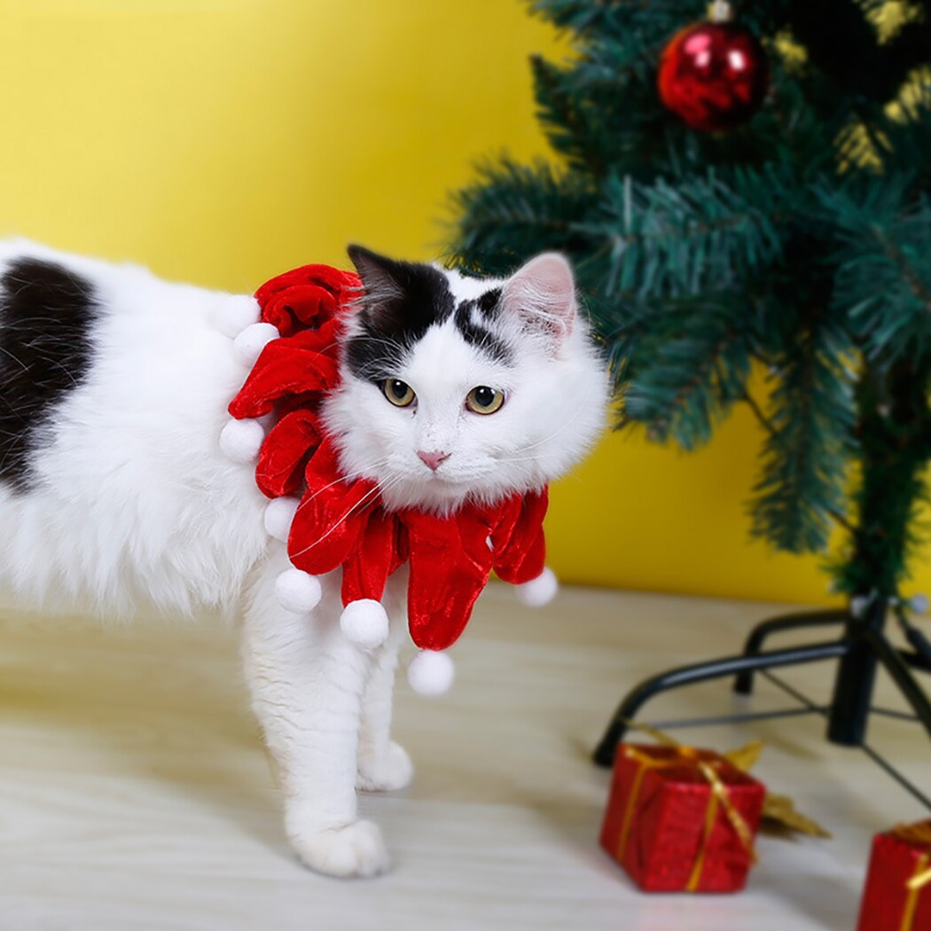 Christmas Pet Scarf Bib Soft Cute Pompom Pet Neck Warmer Cat Bandana Cat Costume Accessories Pet Supplies For Festival Party-ebowsos