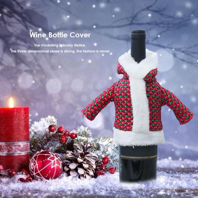 Christmas Red Wine Bottle Clothes Cover Decor Wide Scope of Application Fashionable New Year Kitchen Dinner Home Party - ebowsos