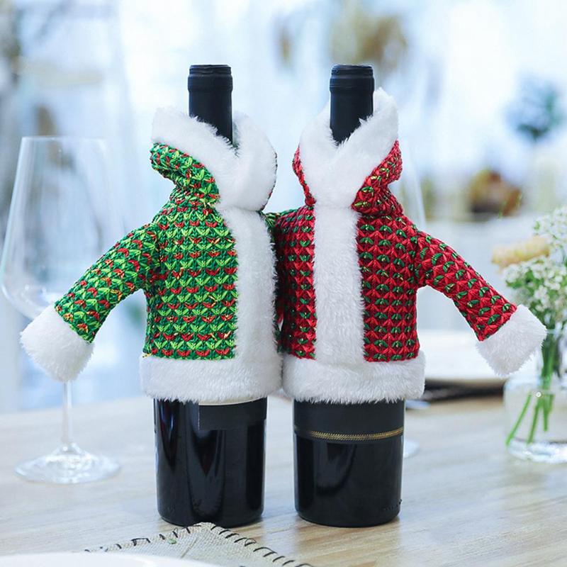 Christmas Red Wine Bottle Clothes Cover Decor Wide Scope of Application Fashionable New Year Kitchen Dinner Home Party - ebowsos