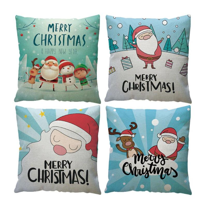 Christmas Santa Claus Print Pillow Case Linen  Cover Home covers Cotton Decorative Pillowcase  New Year Christmas Gifts - ebowsos