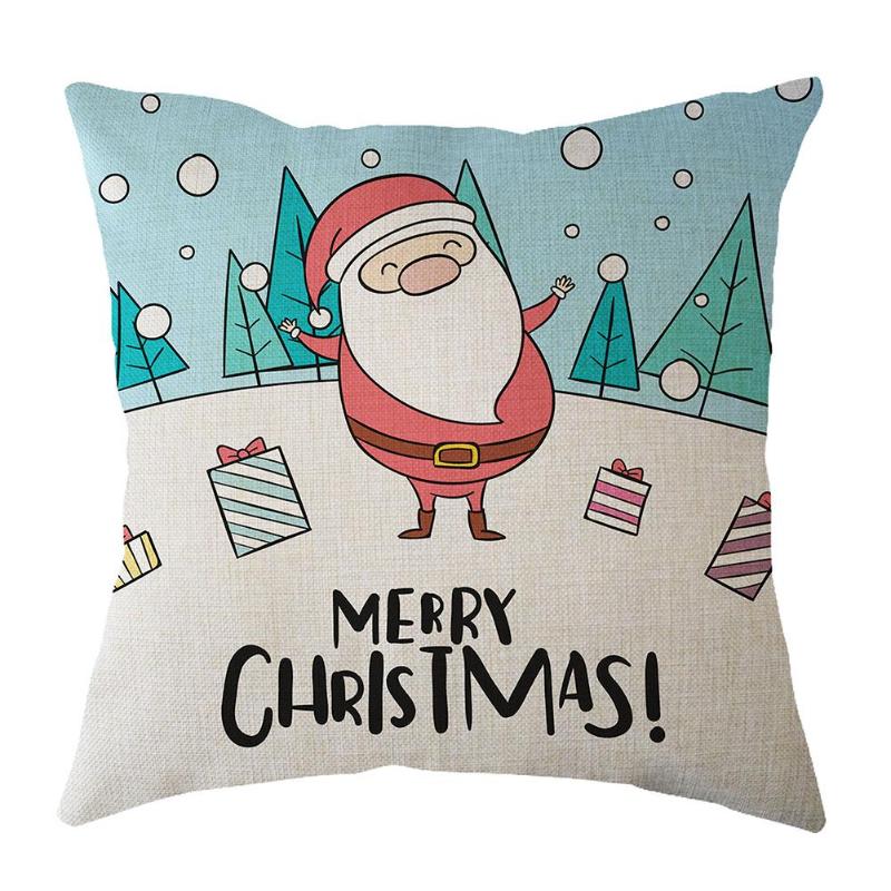 Christmas Santa Claus Print Pillow Case Linen  Cover Home covers Cotton Decorative Pillowcase  New Year Christmas Gifts - ebowsos