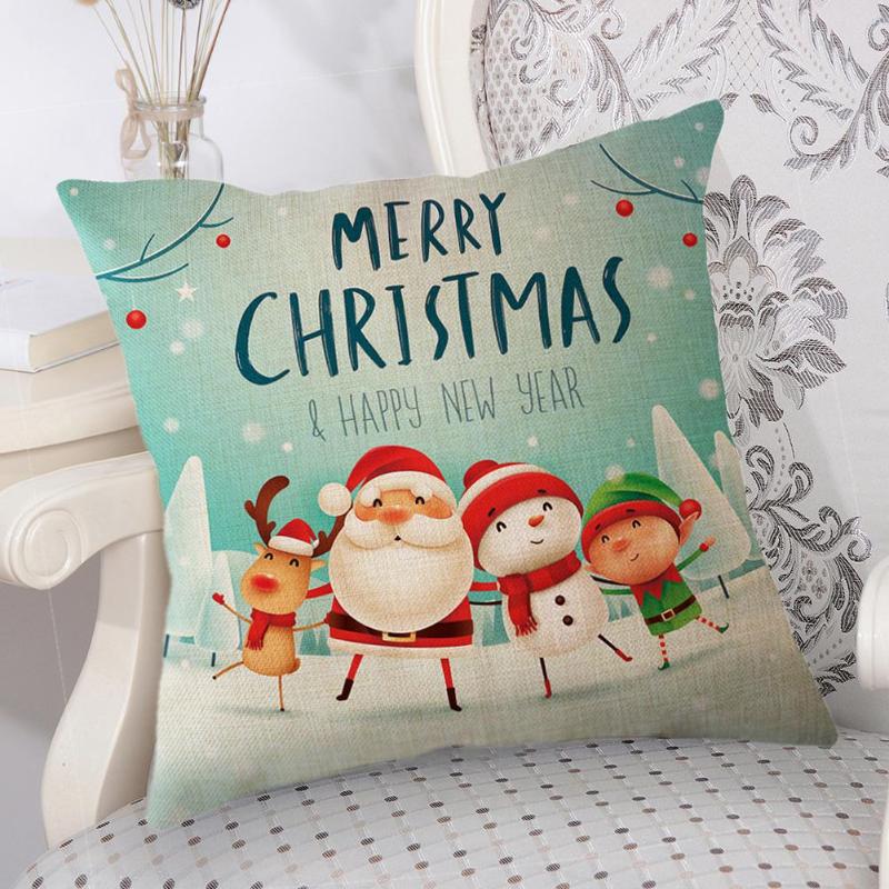 Christmas Santa Claus Print Pillow Case Linen  Cover Home covers Cotton Decorative Pillowcase  New Year Christmas Gifts - ebowsos