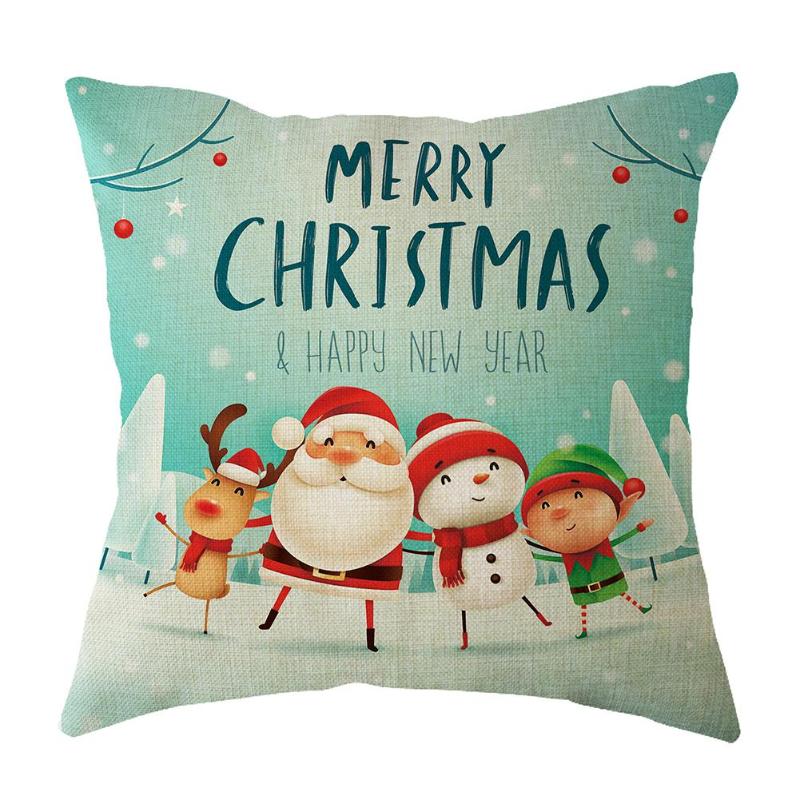 Christmas Santa Claus Print Pillow Case Linen  Cover Home covers Cotton Decorative Pillowcase  New Year Christmas Gifts - ebowsos